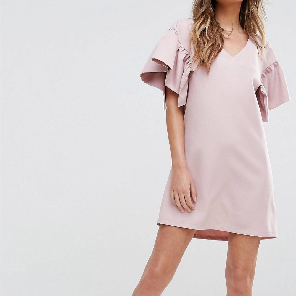 Boohoo Ruffle Sleeve Shift Dress - Pale Pink Sz 8